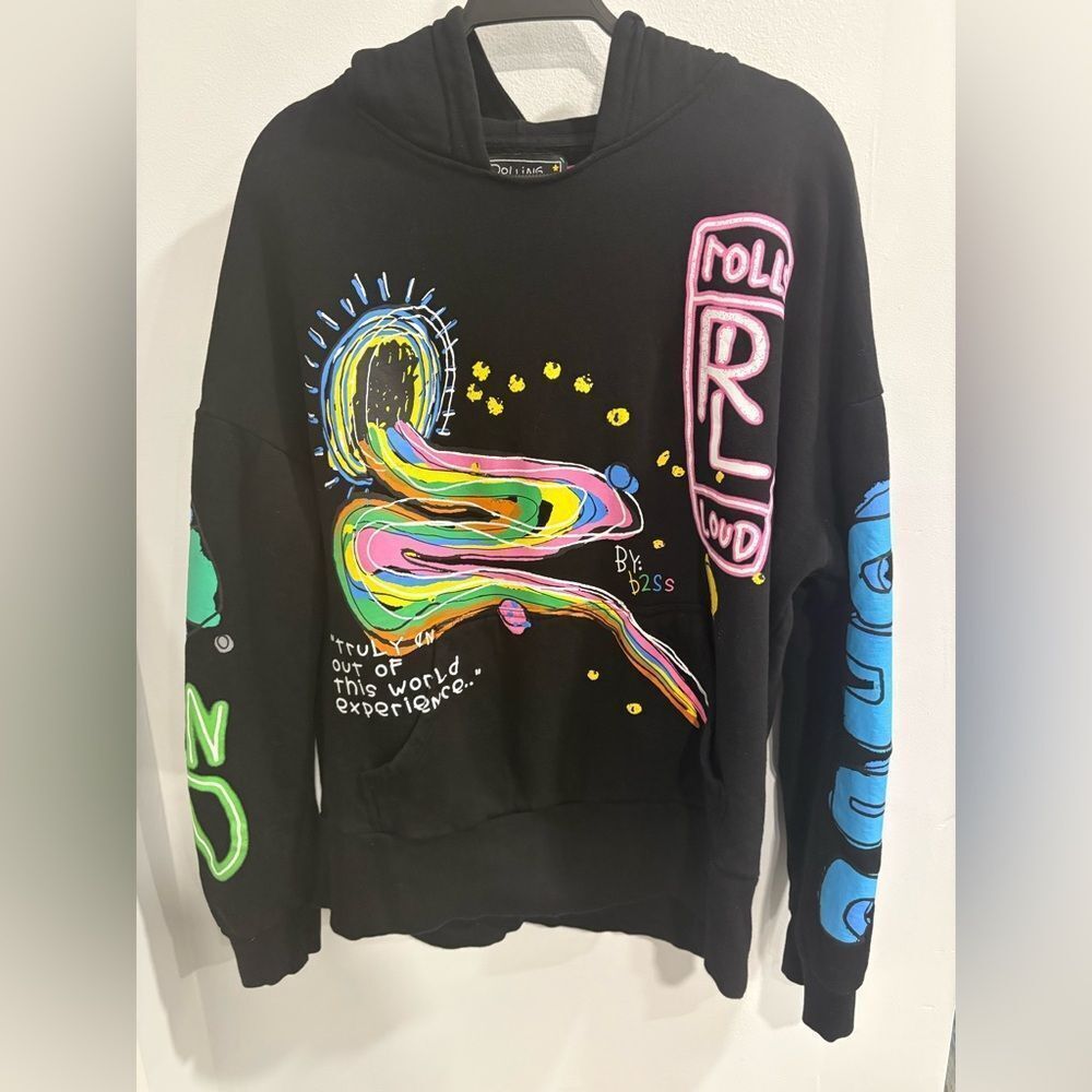 Black Graphic Hoodie with Multicolor Artwork